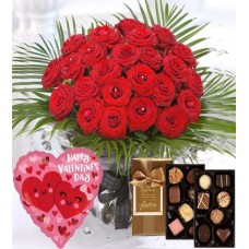 24 Luxury Red Roses & Chocs & Balloon